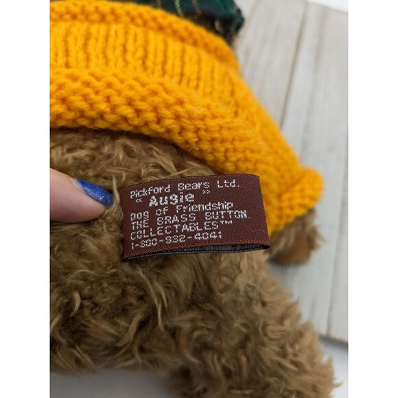 Vintage Augie Brass Button Dog Pickford Bear Dog Of Friendship Stuffed Animal 8" - Picture 3 of 5